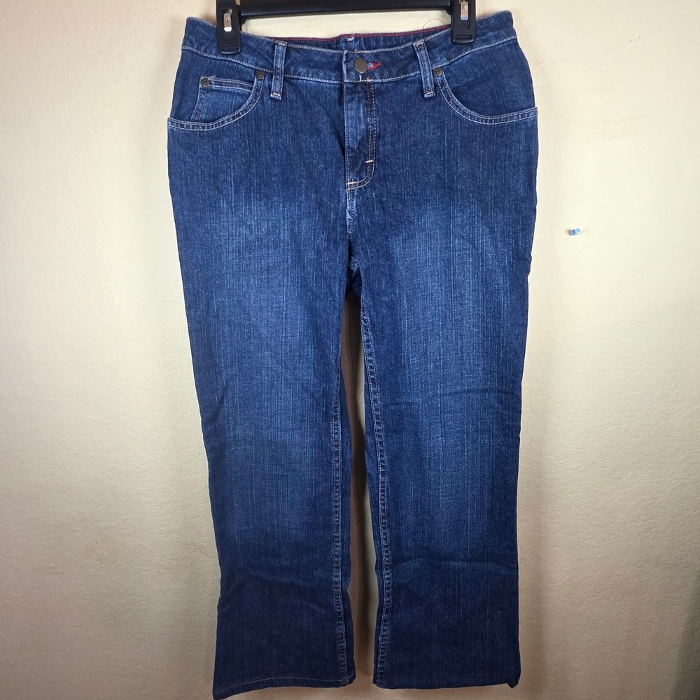Wrangler Blues Womens Straight Leg Jeans Dark Wash Embroidered Pocket 10 AVG